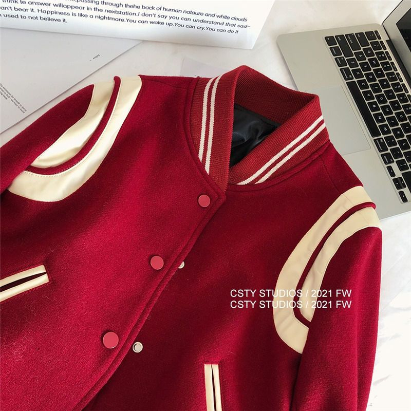 Autumn thick baseball uniforms niche lined coat for women