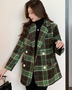 Plaid winter woolen business suit all-match thick tops