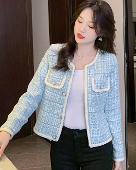 Blue coarse flower tops fashion and elegant coat for women