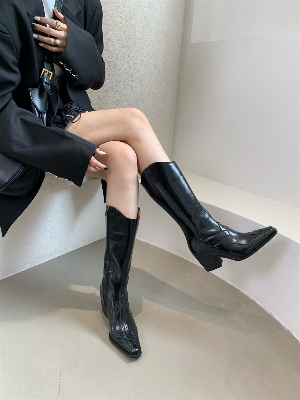 Slim square head thigh boots winter boots for women