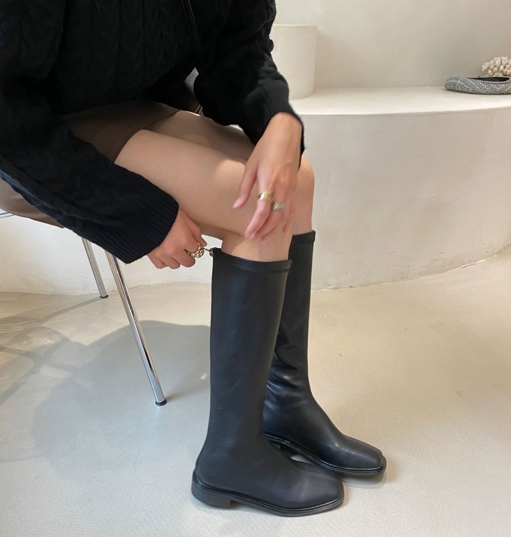 Square head long tube thigh boots thick crust boots