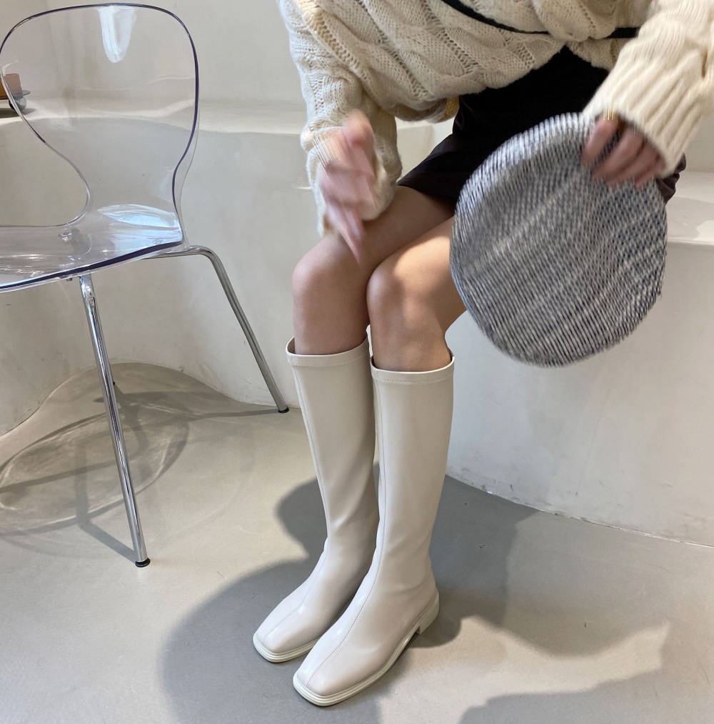 Square head long tube thigh boots thick crust boots