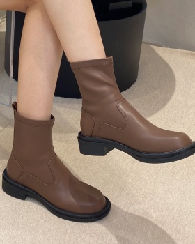 Classic elasticity fashion boots round Casual half Boots