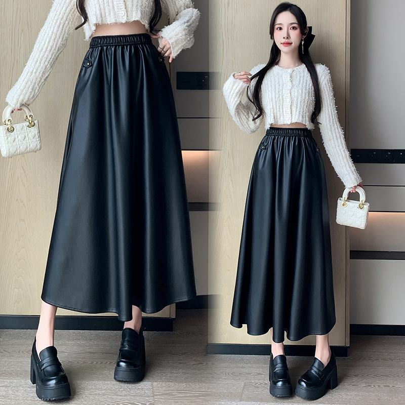 Big skirt skirt autumn and winter leather skirt for women