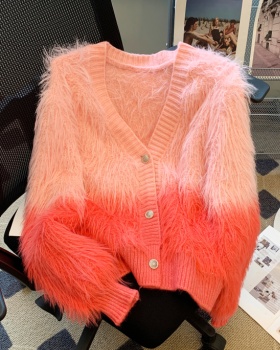 Imitation of mink velvet coat V-neck sweater