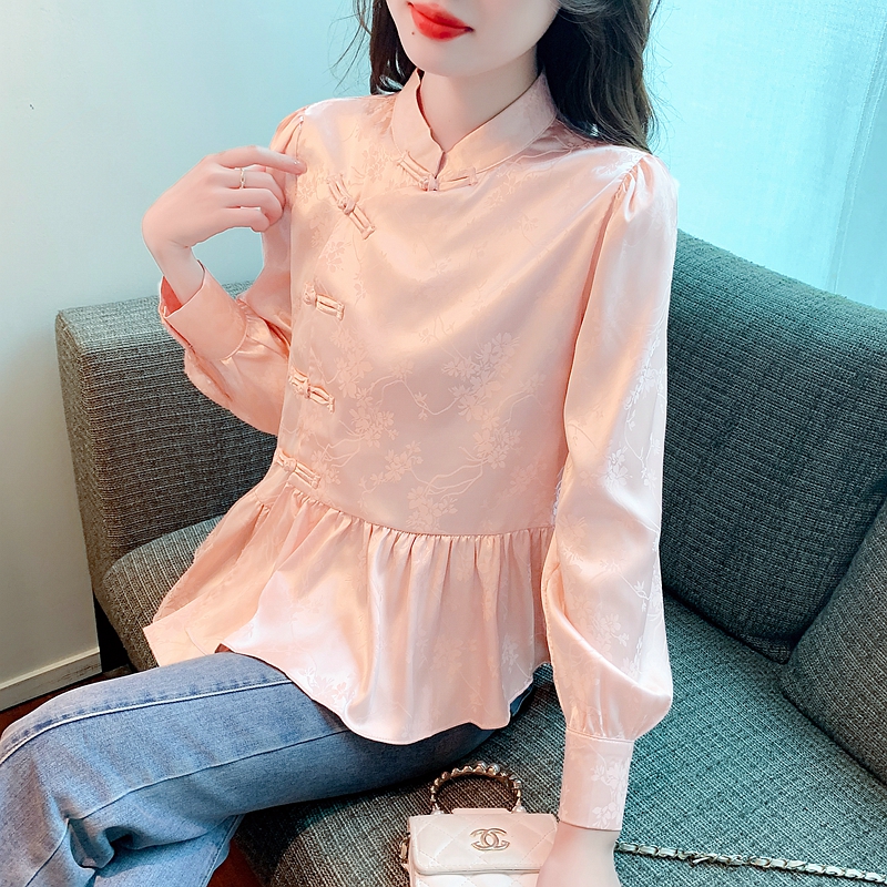 Niche autumn tops Chinese style pink shirt