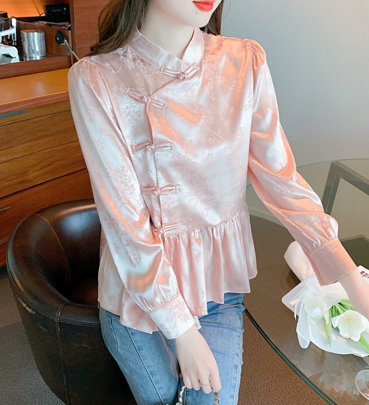 Niche autumn tops Chinese style pink shirt