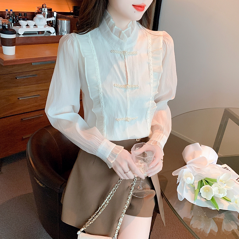 Long sleeve unique shirt Chinese style tops for women