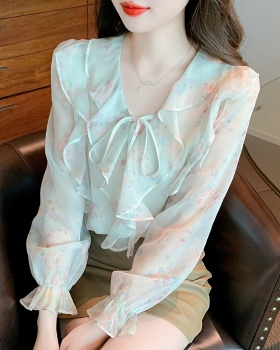 V-neck floral shirt unique spring and autumn tops