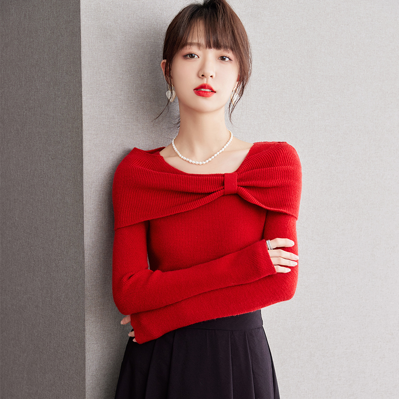 Autumn and winter clavicle bow tops