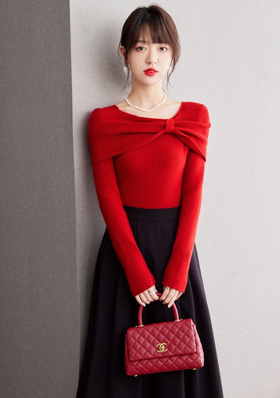 Autumn and winter clavicle bow tops