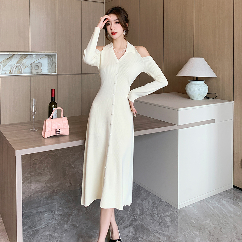 Slim France style long dress knitted bottoming dress