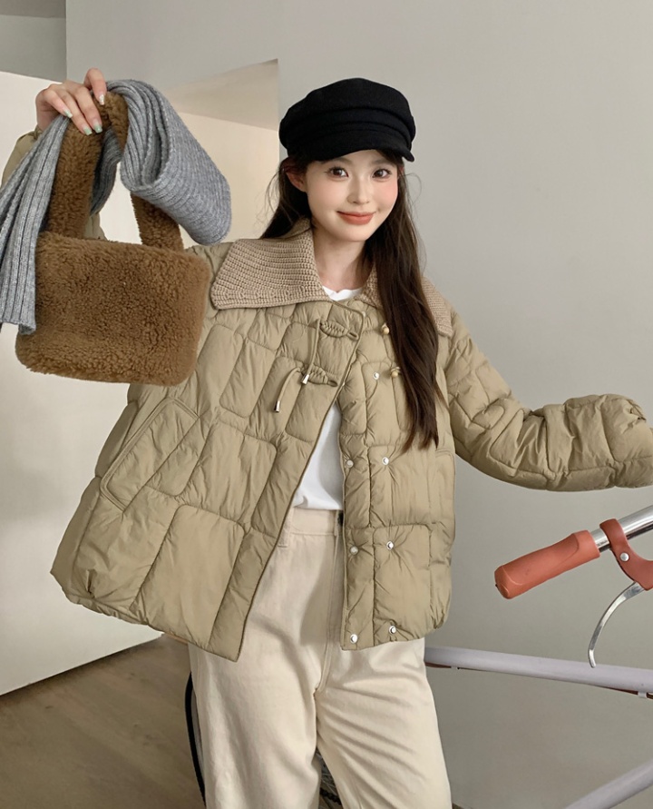 Short knitted down coat lapel cotton coat for women