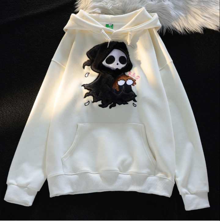 Double milk silk hat embroidery hoodie for women