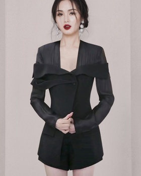 Korean style fashion niche long sleeve square collar coat
