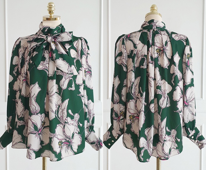Autumn printing skirt bow frenum shirt 2pcs set