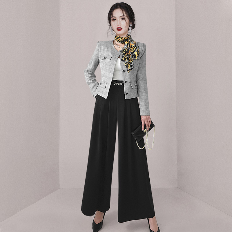 Korean style wide leg pants jacket 2pcs set for women