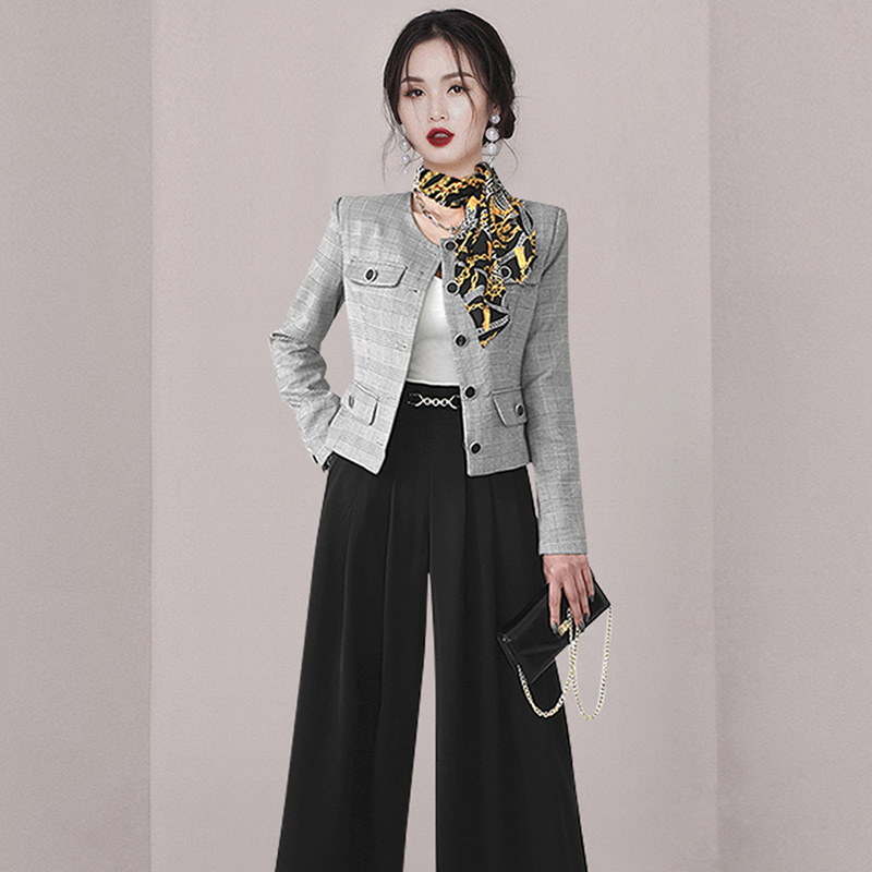 Korean style wide leg pants jacket 2pcs set for women