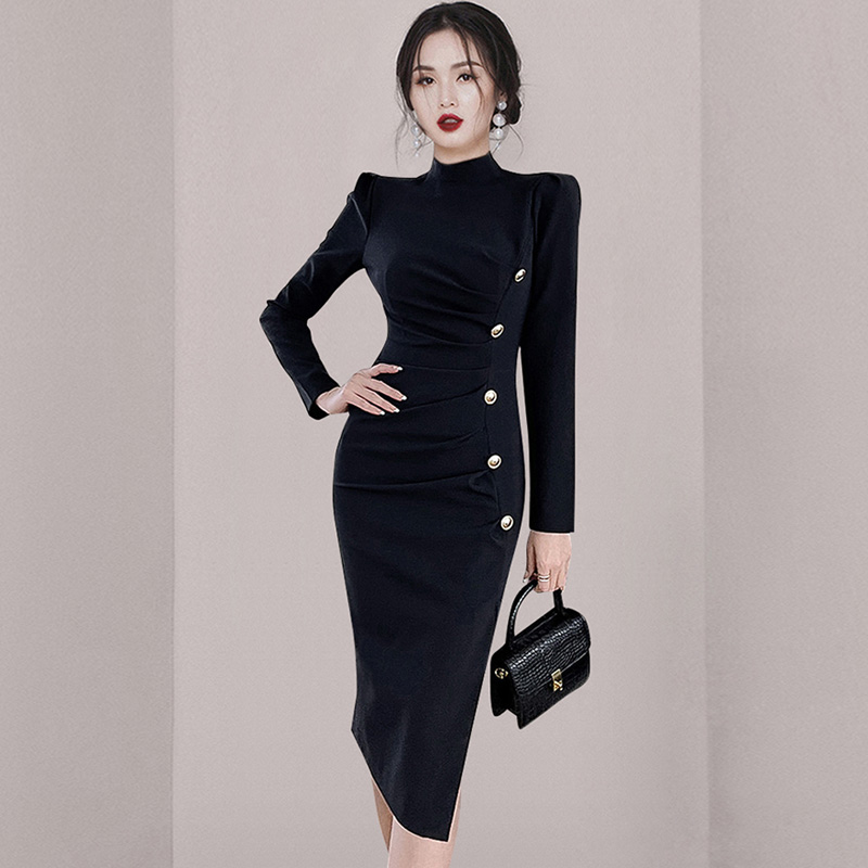 Korean style fashion package hip autumn chouzhe dress