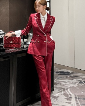 Double-breasted stripe business suit a set for women