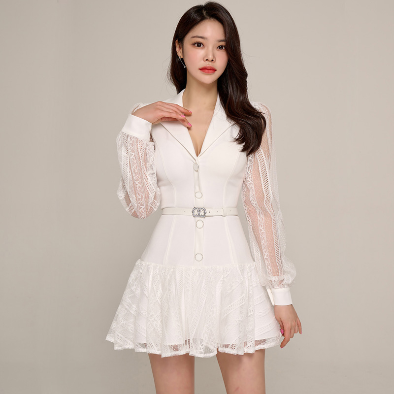 Korean style slim business suit lace dress for women