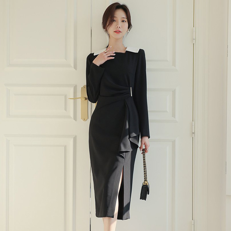 Autumn long slim profession Korean style dress