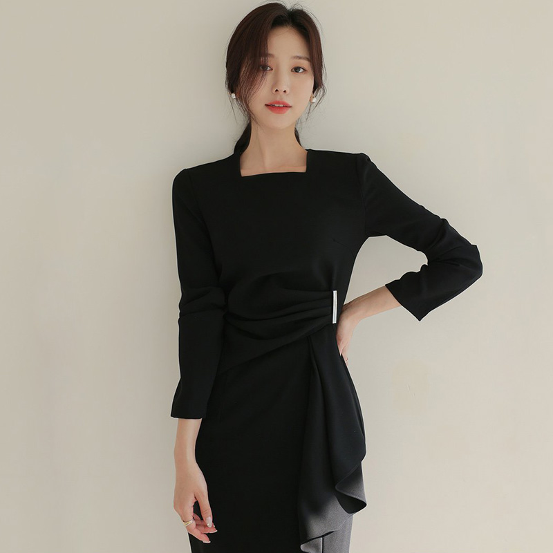 Autumn long slim profession Korean style dress
