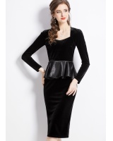 Velvet splice black package hip dress