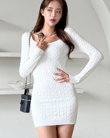 Autumn and winter sexy wave patterns T-back pullover tight dress