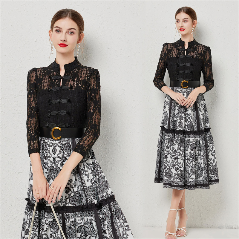 Printing big skirt dress fashion long dress