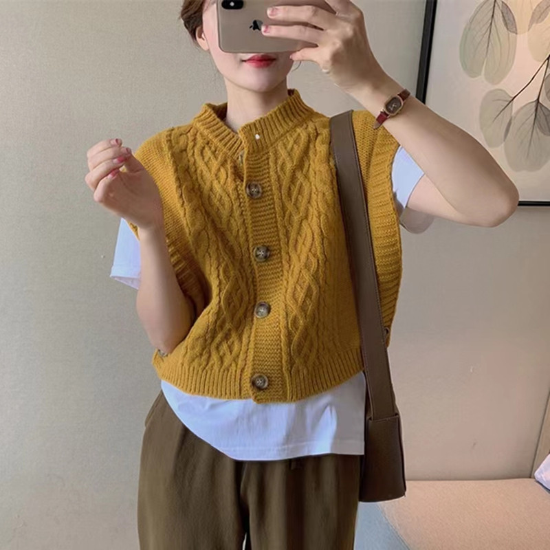 Sleeveless Korean style waistcoat twist retro vest for women