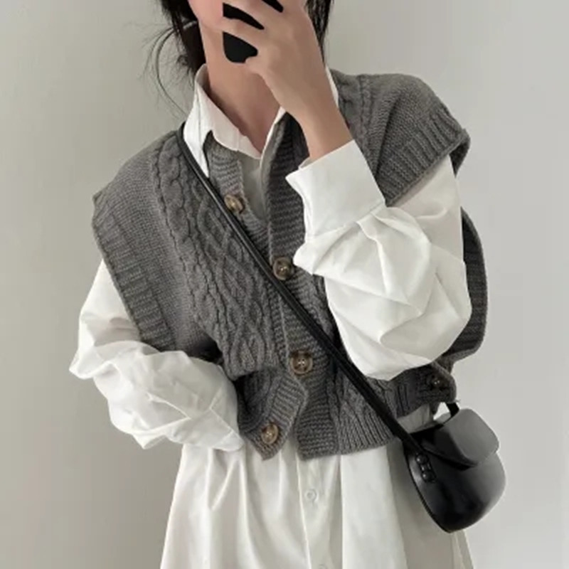 Sleeveless Korean style waistcoat twist retro vest for women