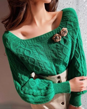 Twist retro Korean style thick slim pinched waist sweater for women