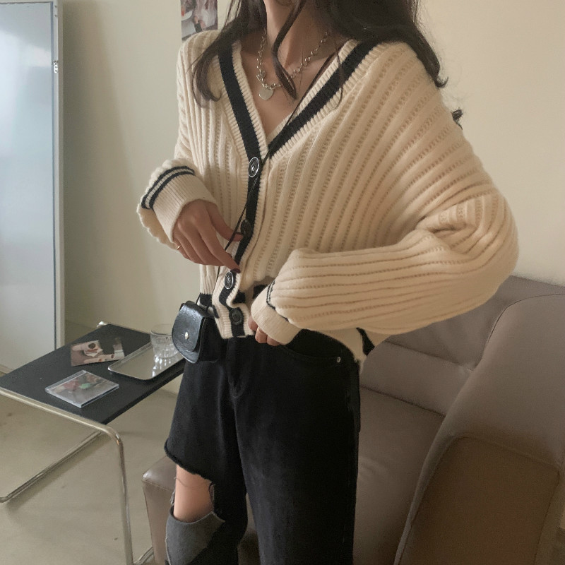 Loose V-neck tops autumn all-match sweater for women