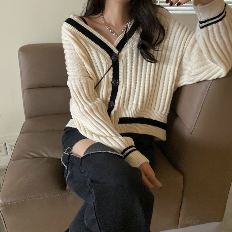 Loose V-neck tops autumn all-match sweater for women