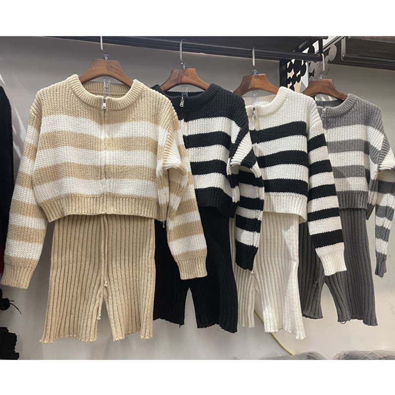 Korean style autumn and winter coat zip sweater 2pcs set