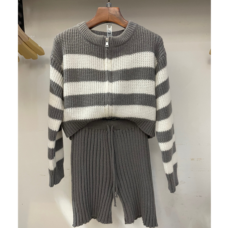Korean style autumn and winter coat zip sweater 2pcs set