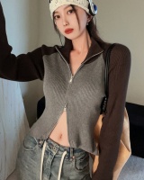 Knitted mixed colors sweater double zip cardigan for women