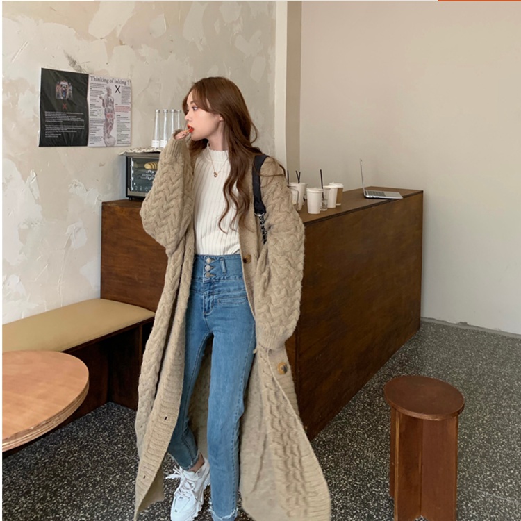 Long thick cardigan slim thick twist coat for women