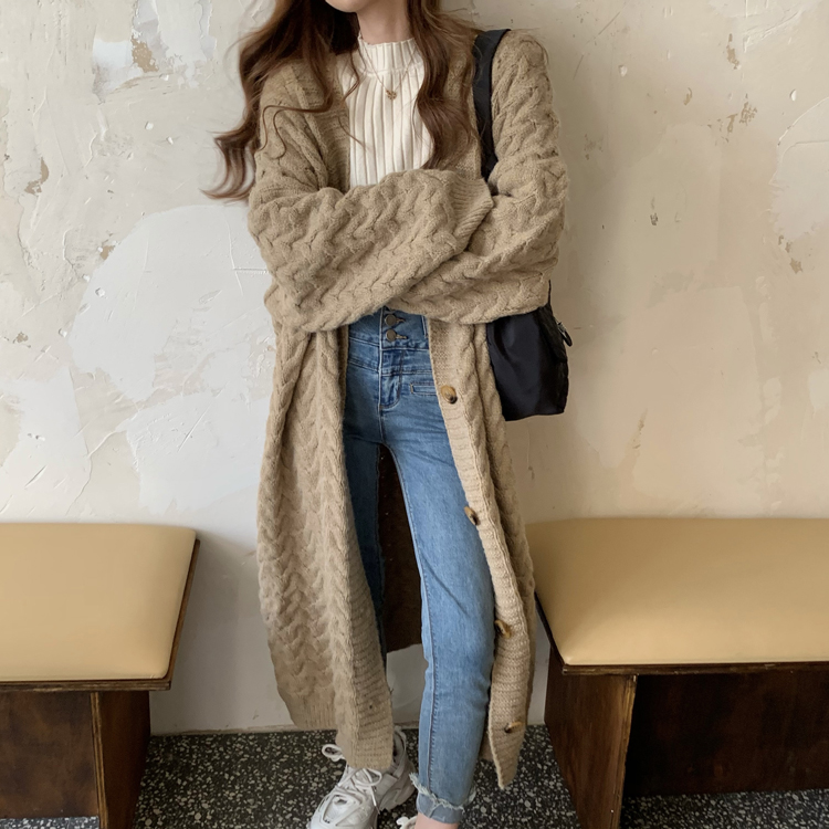 Long thick cardigan slim thick twist coat for women