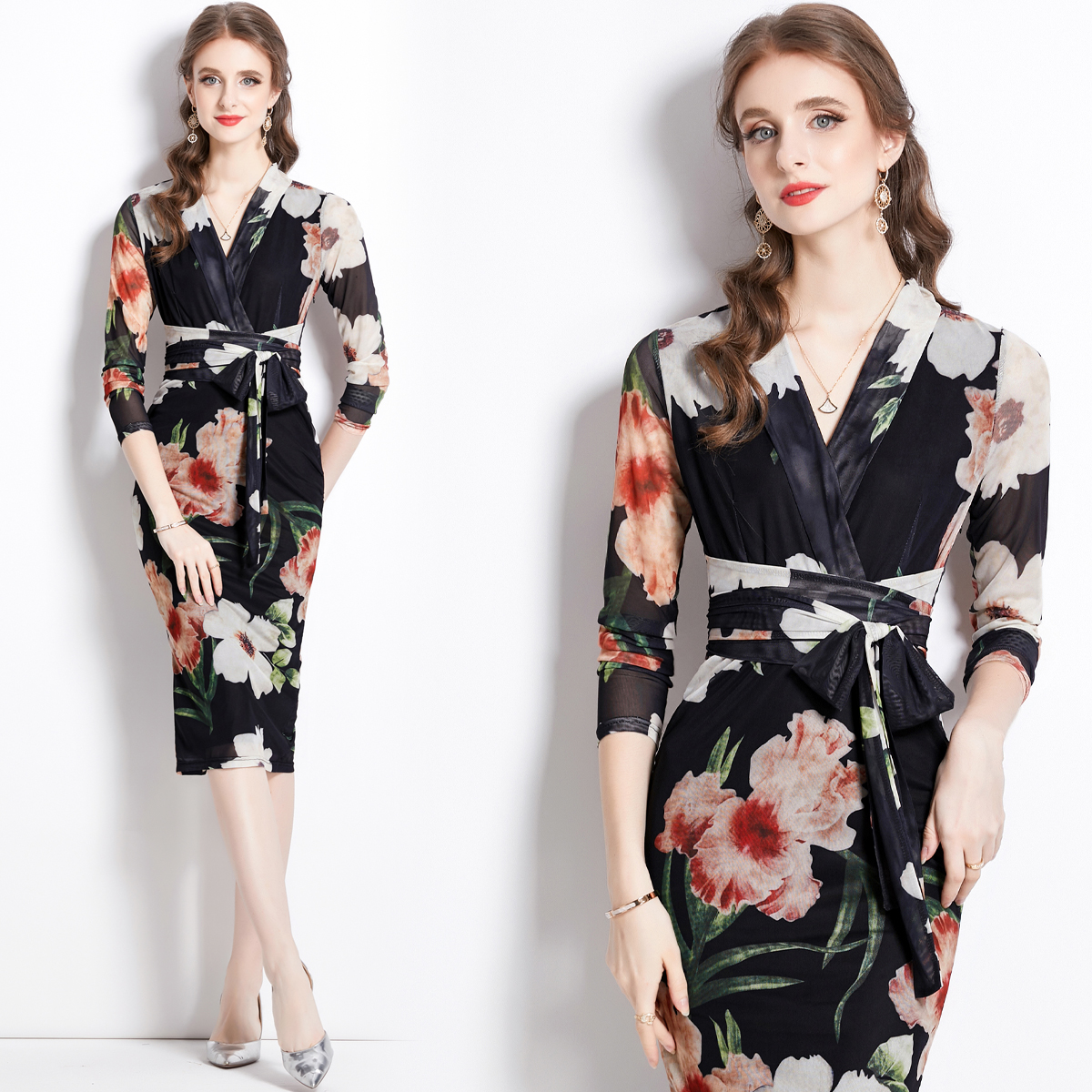 Package hip printing slim niche autumn and winter dress