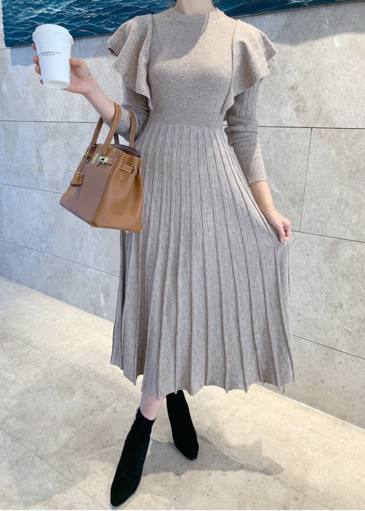 Light knitted exceed knee pinched waist slim dress