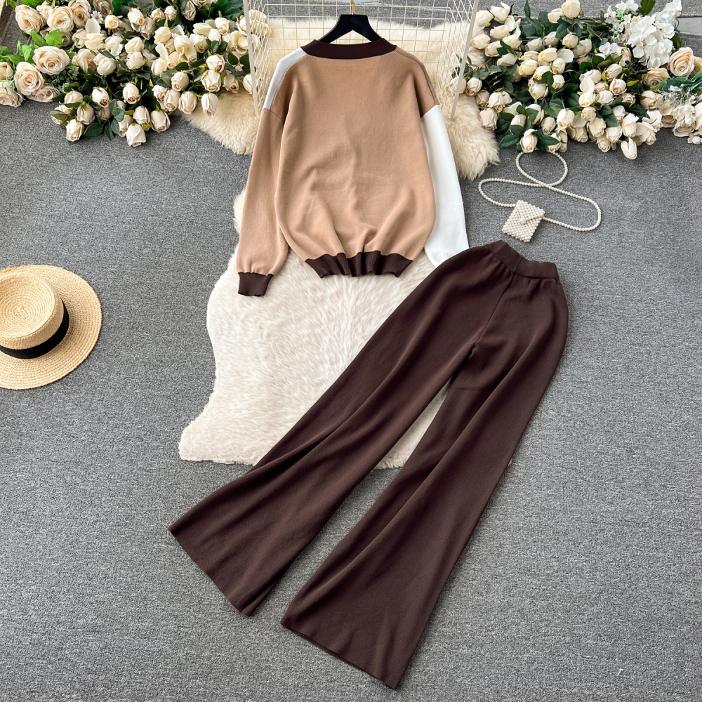 Slim knitted long pants light luxury cardigan a set for women