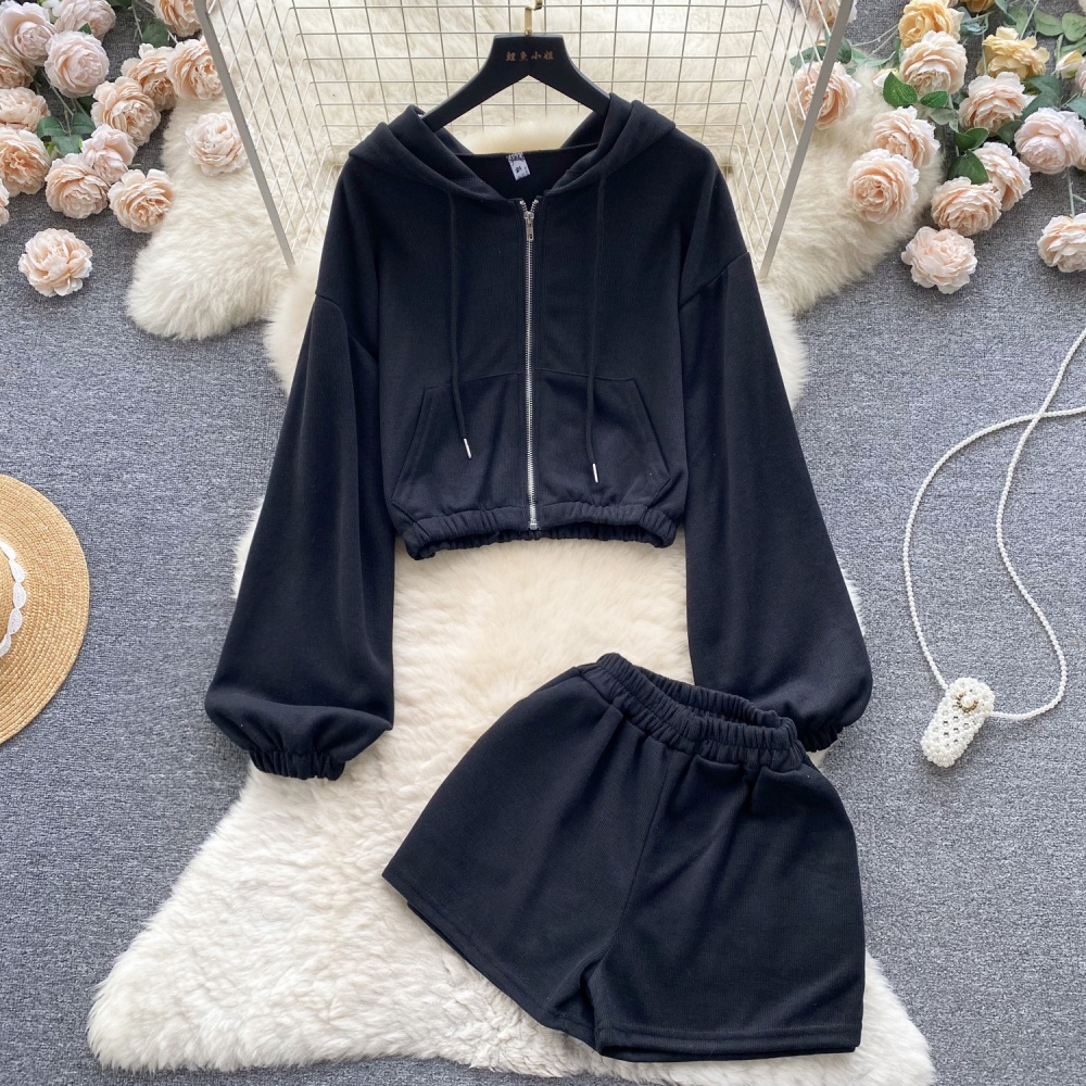 Fashionable hooded cardigan autumn Casual shorts 2pcs set