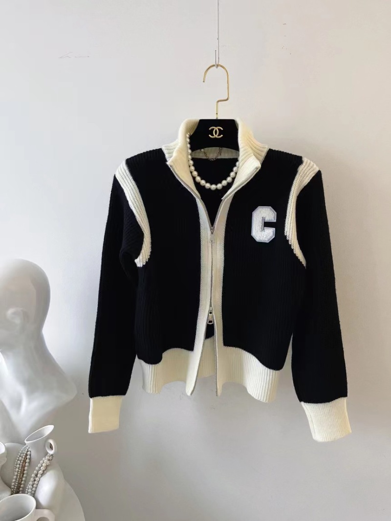 Korean style zip slim letters knitted personality coat