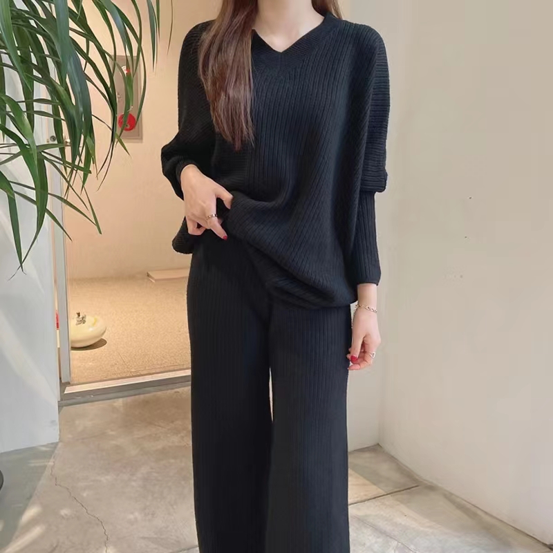 Loose pullover high waist casual pants lazy retro sweater