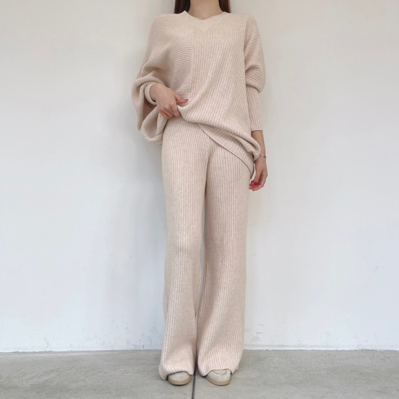 Loose pullover high waist casual pants lazy retro sweater