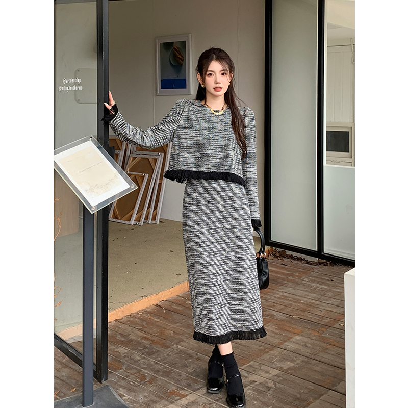 Fashion and elegant autumn skirt elegant tops 2pcs set