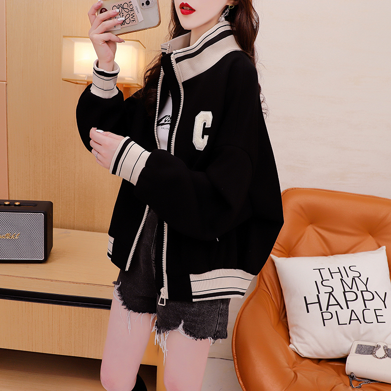 Thick cstand collar cardigan letters supersoft coat