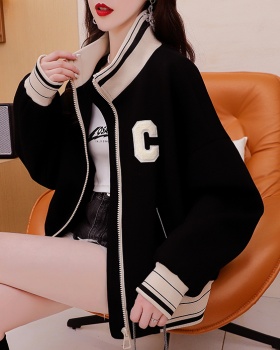 Thick cstand collar cardigan letters supersoft coat